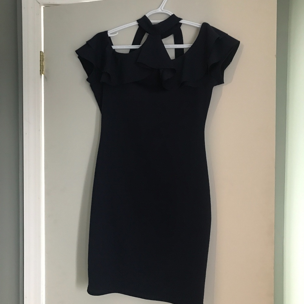 Lumiere Navy Blue Off-Shoulder Bodycon Dress